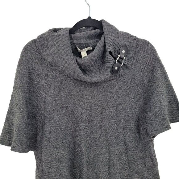 Dana Buckman Cowl Poncho Sweater Top S Gray Leather Metal Detail Textured - Picture 4 of 9